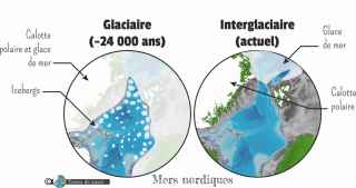 Représentation de l extension des calottes entre le maximum de la dernière période glaciaire et l actuel