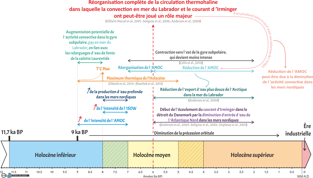 chronologie des variations de l'AMOC au cours de l'Holocène
