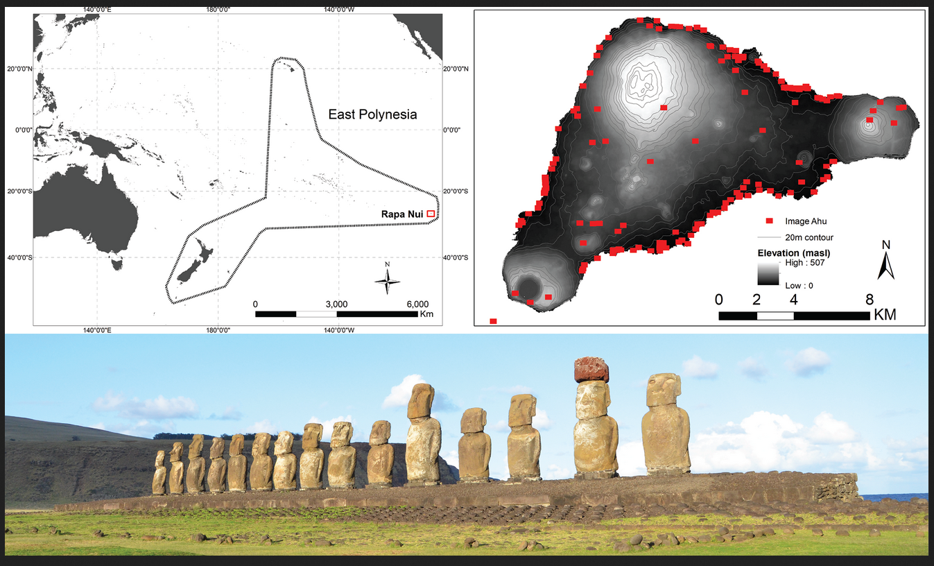 La position des plateformes cérémonielles (ahu) de Rapa Nui (l