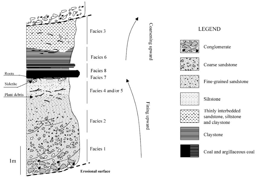 Séquence synthétique des faciès sédimentaires observés dans le puits de forage de Saulcy.