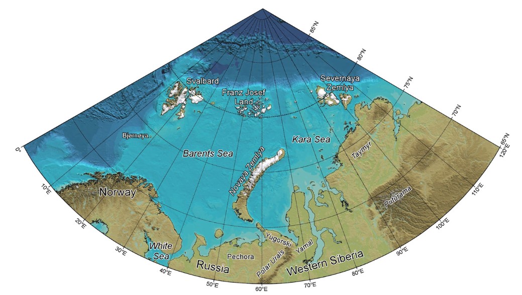 Carte de localisation de l'Arctique eurasien. Carte de Jakobsson et al., 2012