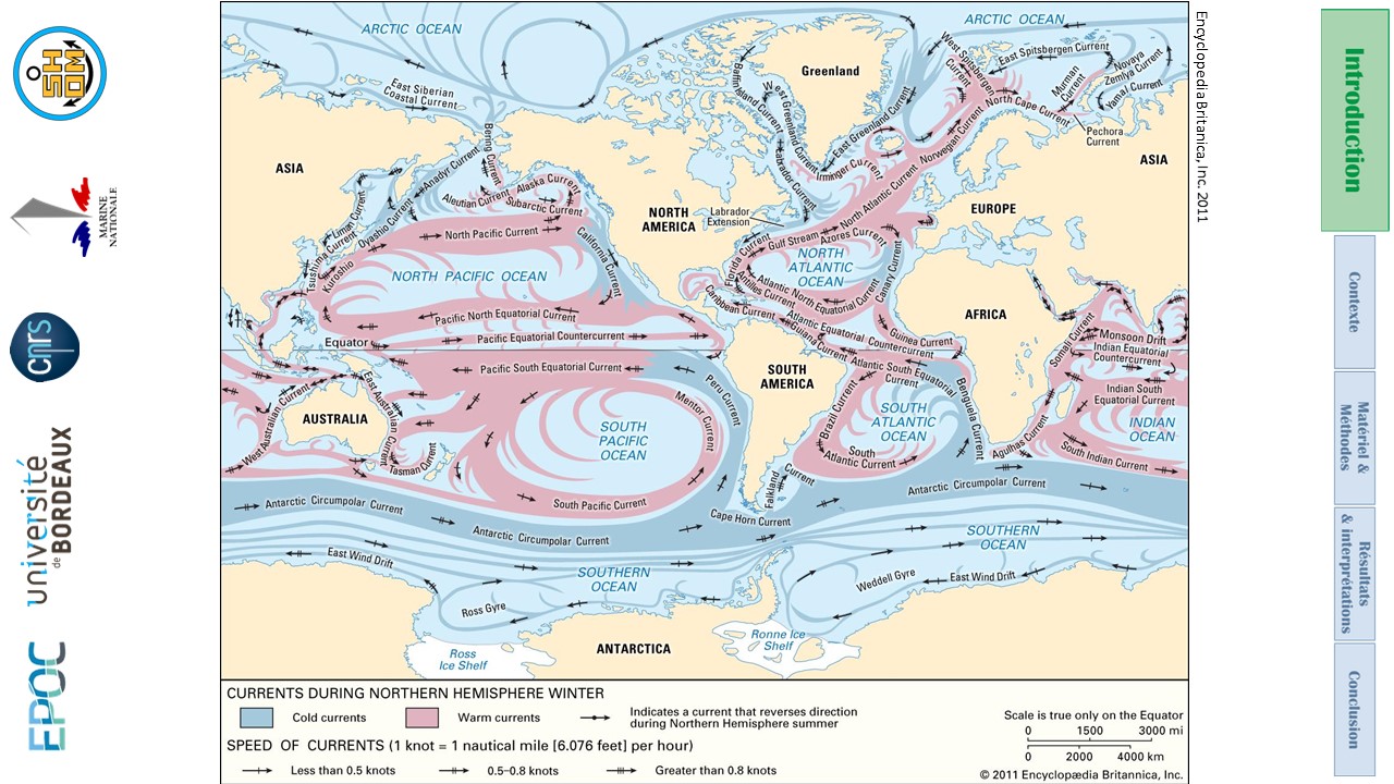 Circulation océanique globale, courants chauds et courants froids