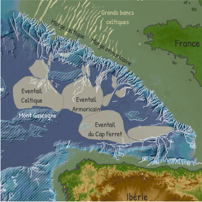 Physiographie et distribution s&eacute;dimentaire r&eacute;cente de l&rsquo;&eacute;ventail celtique profond, Golfe de Gascogne