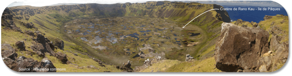 Cratère du volcan Rano Kau - Wikipedia commons