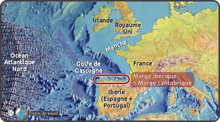Position de la marge Ibérique = marge cantabrique, sous le gouf de Capbreton, dans le golfe de Gascogne