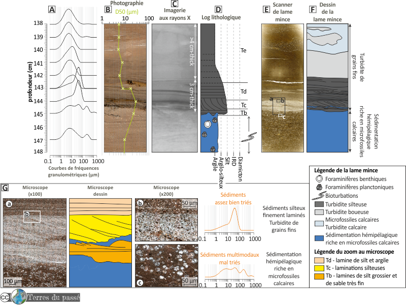 Sortable Silt, microgranulométrie laser, laser microgranulometry, carotte sédimentaire, lame mince, microscope