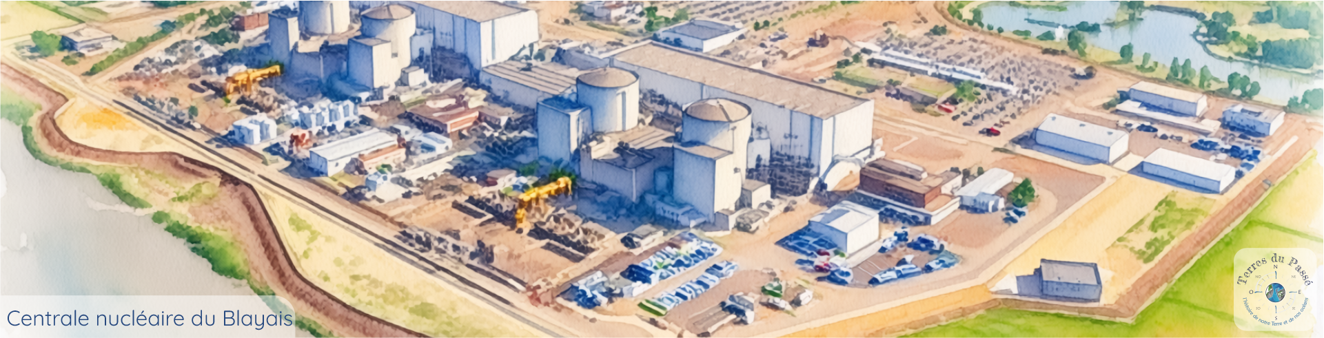 Aquarelle (IA) de la centrale nucléaire du Blayais