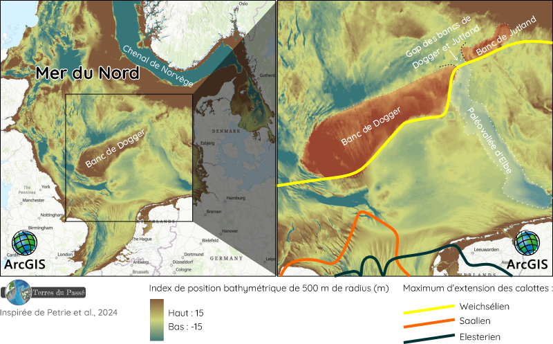 Carte bathymétrique de la zone sud de la mer du nord