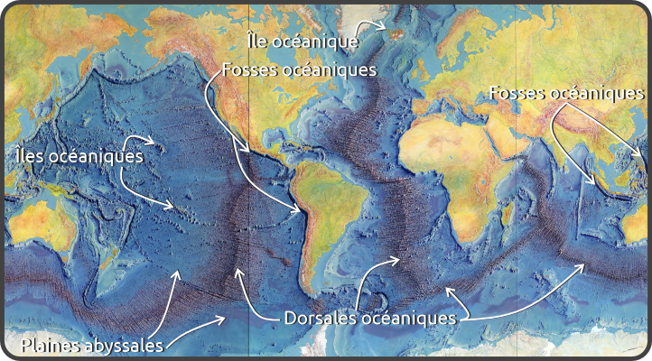 Carte présentant différentes structures sous-marines