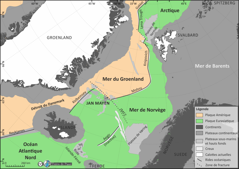 Carte du domaine péri-arctique, des mers nordiques du groenland et de norvège