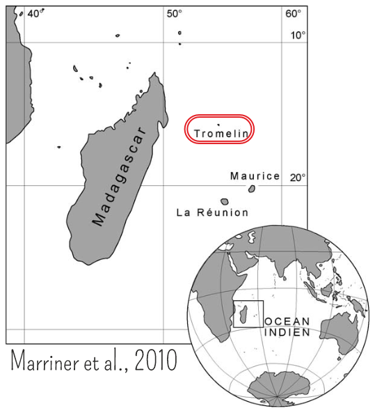 Position de l'île Tromelin dans l'océan Indien d'après Marriner et al., 2010