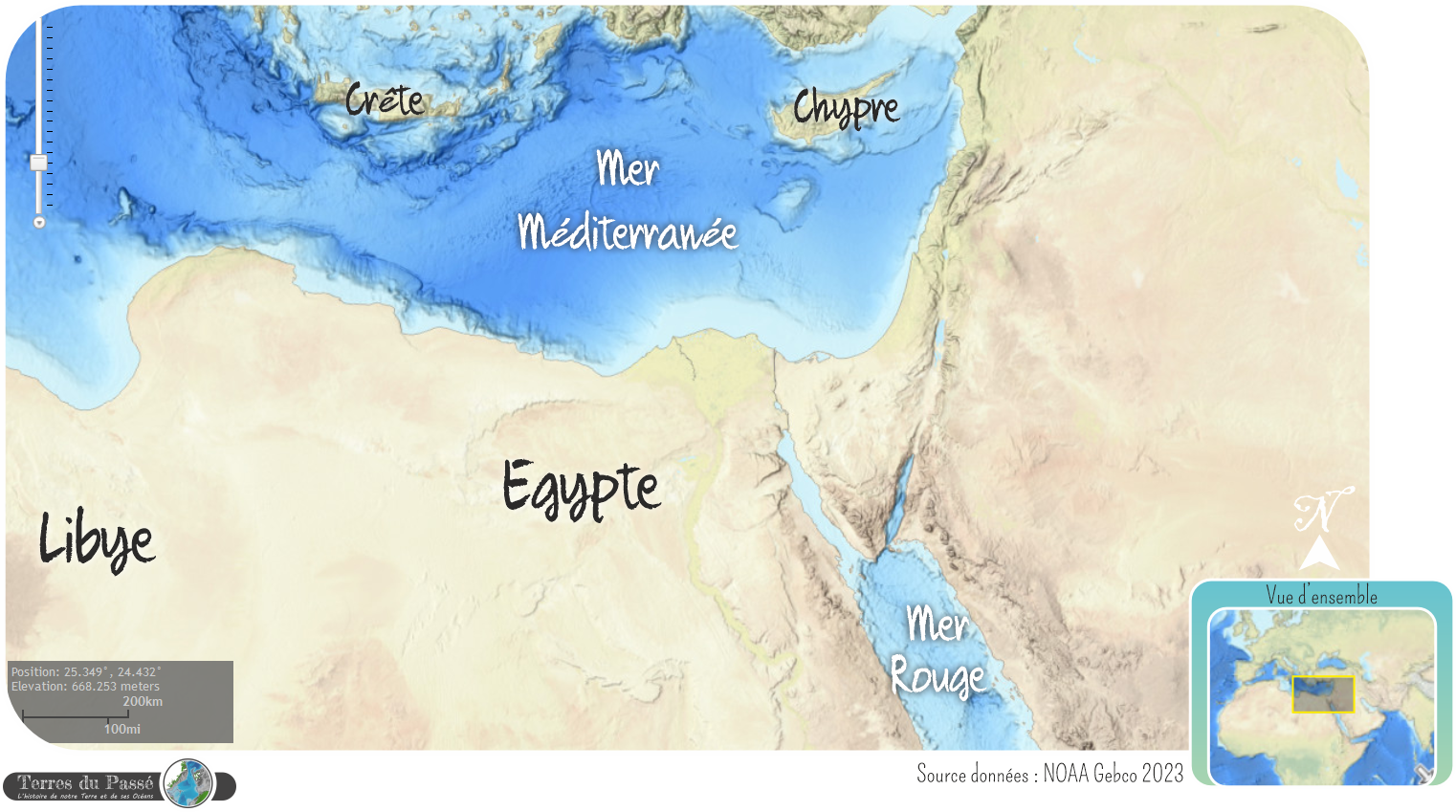 Carte de la Mer Méditerranée et de la Mer Rouge par le canal de Suez