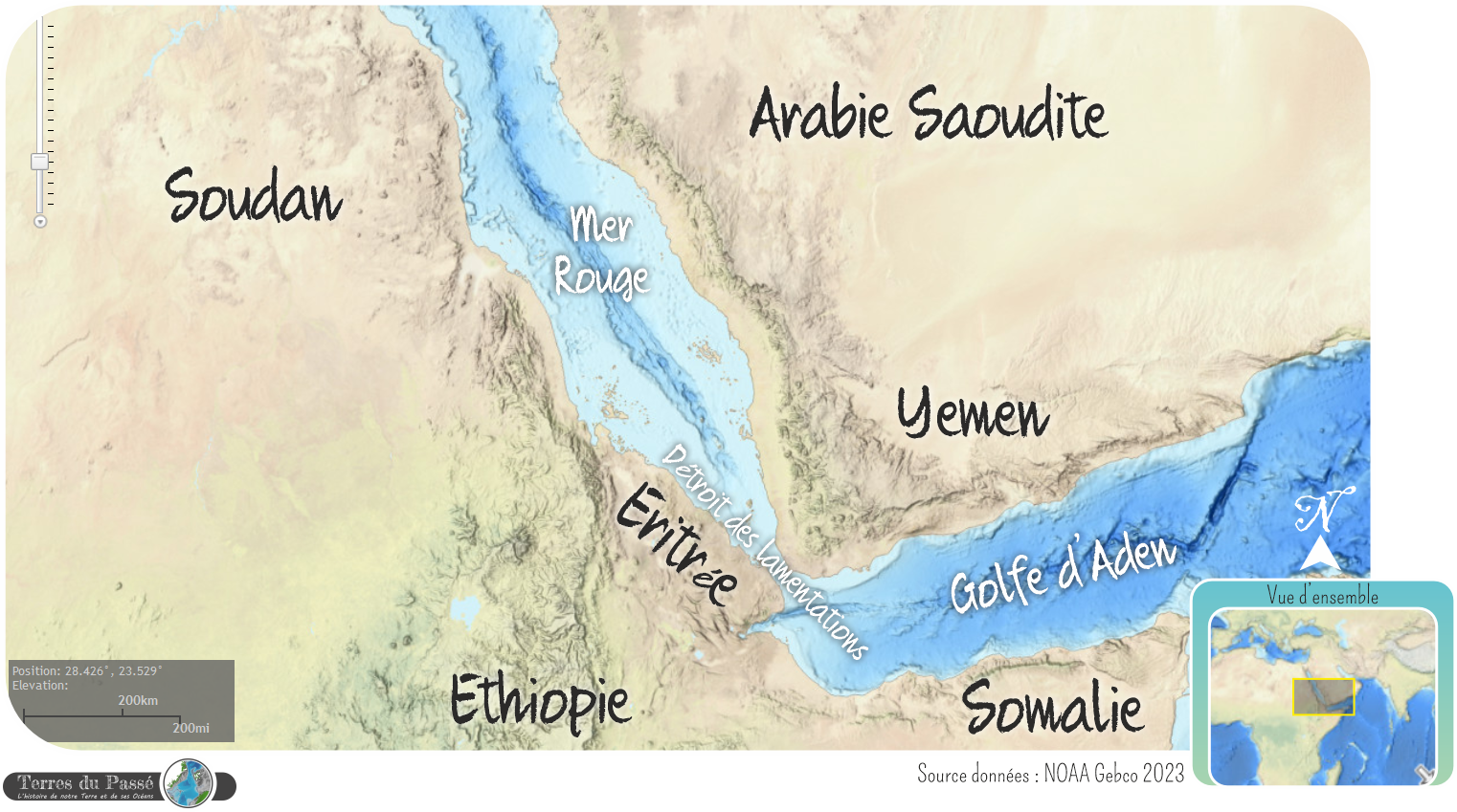 Carte de la Mer Rouge et du Golfe d'Aden par le détroit des Lamentations