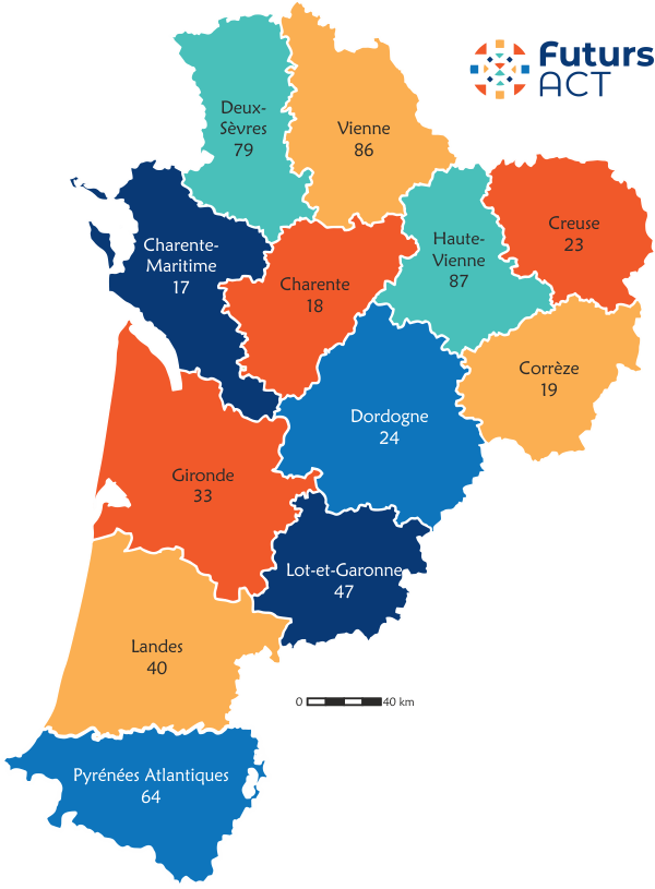 Carte des départements de Nouvelle-Aquitaine